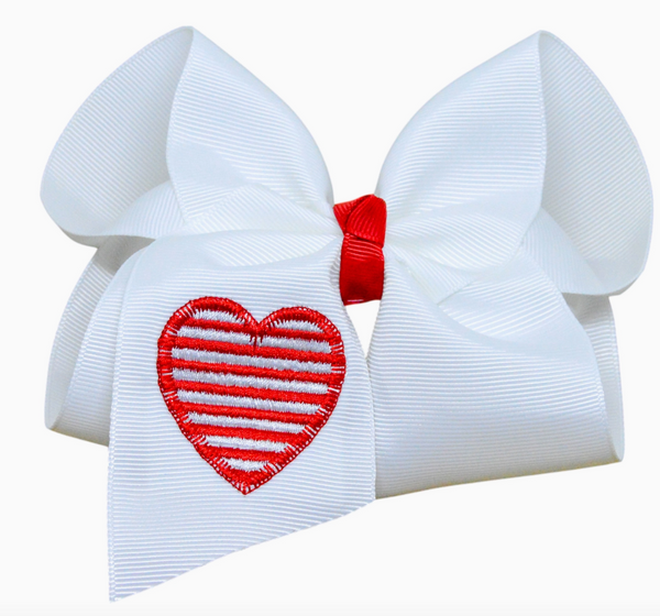 Striped Heart Embroidered Bow ❤️