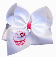 Sweetheart Cupcake Embroidered Hair Bow