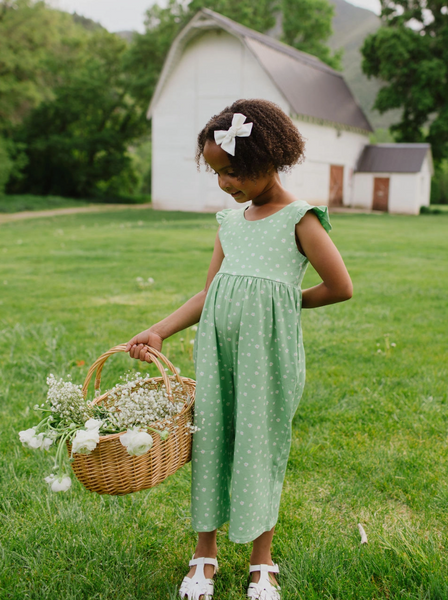 Ruffle Pant Romper in Green Daisy