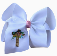 Easter Cross Embroidered Bow