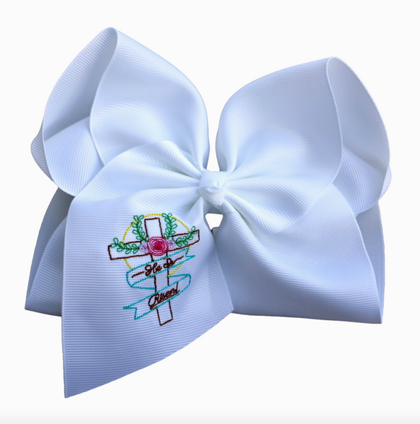 He Is Risen Embroidered Hair Bow