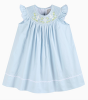 Blue Floral Crosses Smocked Bishop Dress