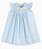 Blue Floral Crosses Smocked Bishop Dress