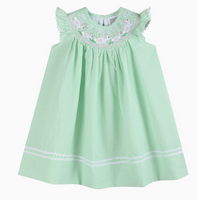 Green Seersucker Easter Bunny Smocked Bishop Dress