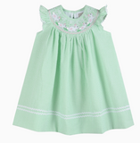 Green Seersucker Easter Bunny Smocked Bishop Dress