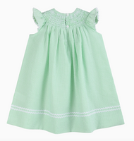 Green Seersucker Easter Bunny Smocked Bishop Dress