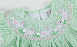 Green Seersucker Easter Bunny Smocked Bishop Dress