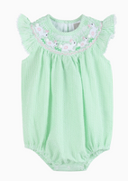 Green Seersucker Easter Bunny Smocked Flutter Romper