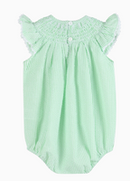 Green Seersucker Easter Bunny Smocked Flutter Romper