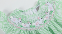 Green Seersucker Easter Bunny Smocked Flutter Romper