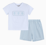 Light Blue Shorts and White Crosses Shirt Set