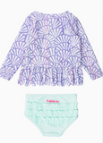 Girls Magical Mermaid Scalloped Long Sleeve Rash Guard 2-Piece