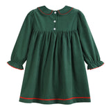 Green Corduroy Christmas Tree Ruffle Dress