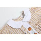 Light Brown Gingham Pumpkin Vine Ruffle Dress