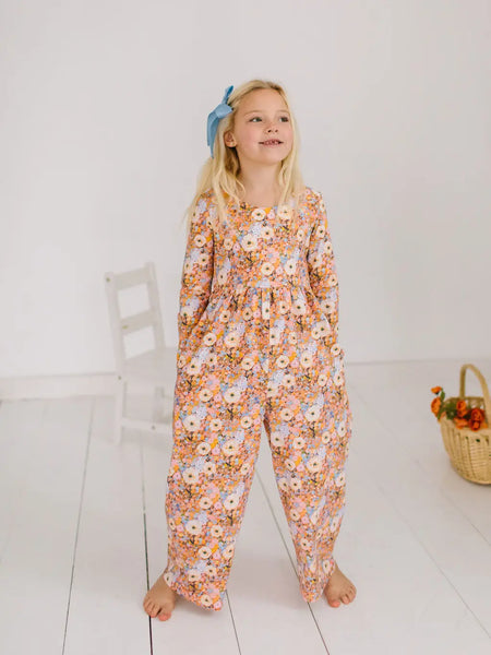 Long Sleeve Leggy Romper in Pumpkin Bouquet