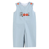 Light Gray 'boo' Applique Overalls