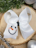 Snowman Embroidered Bow | Christmas Hair Bow | Clip or Headband