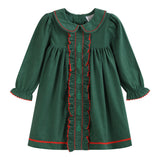Green Corduroy Christmas Tree Ruffle Dress