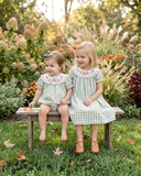 Sage Green Gingham Pumpkin Smocked Romper
