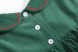 Green Corduroy Christmas Tree Ruffle Dress