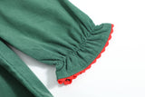 Green Corduroy Christmas Tree Ruffle Dress