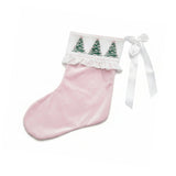 Pink Velvet Christmas Tree Smocked Stocking