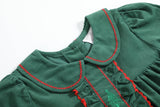 Green Corduroy Christmas Tree Ruffle Dress