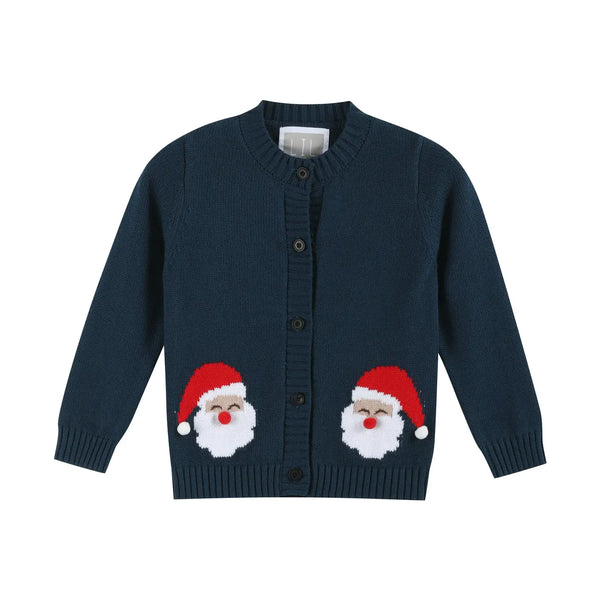 Navy Blue Christmas Santa Knit Cardigan