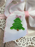 Pink Christmas Tree Embroidered Hair Bow | Clip or Headband