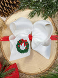 Wreath Embroidered Hair Bow | Christmas Hair Bow | Clip or Headband