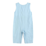 Blue Gingham Train Smocked Overalls