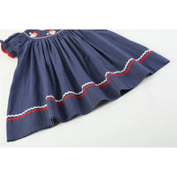 Navy Blue Santa Smocked Bishop Dress