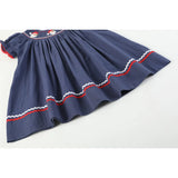 Navy Blue Santa Smocked Bishop Dress
