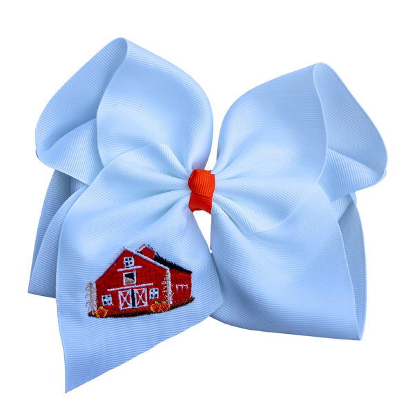 Fall Barn Embroidered Hair Bow
