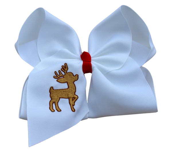 Reindeer Embroidered Hair Bow