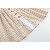 Light Brown Gingham Pumpkin Vine Ruffle Dress