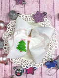 Pink Christmas Tree Embroidered Hair Bow | Clip or Headband