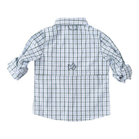 Founders Kids Fishing Shirt- Green/Blue Windowpane