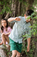 Founders Kids Fishing Shirt- Green/Blue Windowpane