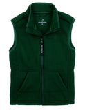 Green vest with front zipper and front pockets on a white background