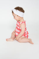Painted Red Gingham Tie Strap Smocked Bubble