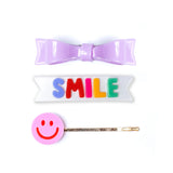 Three Combo Smile Word Set+Bow tie Lilac Alligator Clips