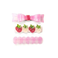 Pink checked bow + Strawberries Alligator clips set