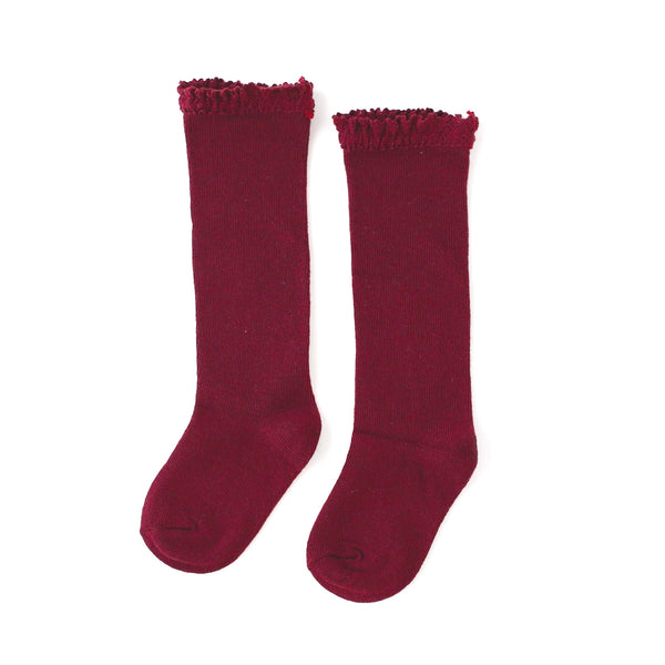 Crimson Lace Top Knee High Socks